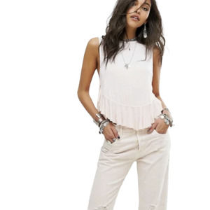 Free People Light Pink Sleeveless Ruffled Boho Top - NWT Size Small